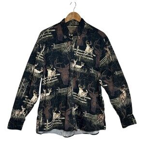 NORTH RIVER VTG Cotton Deer Buck Nature Print Long Sleeve Button Down Shirt M